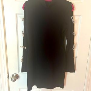 Mock neck black dress with embellished bow sleeve detailing- READ DESCRIPTION
